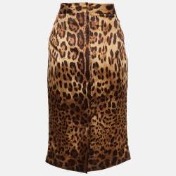 مملوكة مسبقًا Dolce & Gabbana Brown Leopard Print Stretch Silk Pencil Skirt M