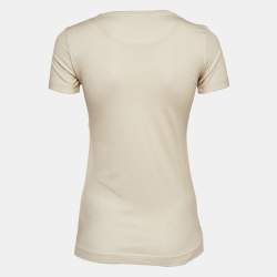 Pre Owned Dolce and Gabbana Beige Jungle Printed & Embroidered Cotton Knit T-Shirt S