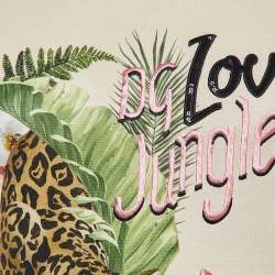 Pre Owned Dolce and Gabbana Beige Jungle Printed & Embroidered Cotton Knit T-Shirt S