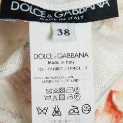 Pre Owned Dolce & Gabbana Off White Floral Print Linen Top S