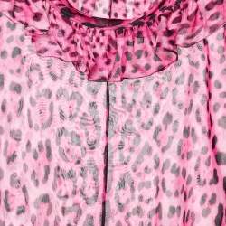 مملوكة مسبقًا Dolce & Gabbana Pink Leopard Print Silk Ruffle Top L