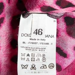 مملوكة مسبقًا Dolce & Gabbana Pink Leopard Print Silk Ruffle Top L