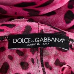 مملوكة مسبقًا Dolce & Gabbana Pink Leopard Print Silk Ruffle Top L