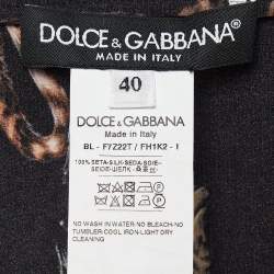 Pre Owned Dolce & Gabbana Black Cat Print Silk Top S