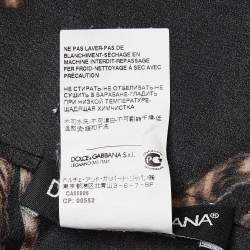 Pre Owned Dolce & Gabbana Black Cat Print Silk Top S