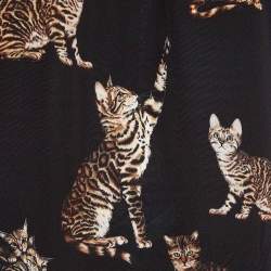 Pre Owned Dolce & Gabbana Black Cat Print Silk Top S