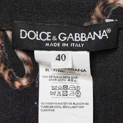 Pre Owned Dolce & Gabbana Black Cat Print Silk Top S