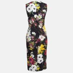 Pre Owned Dolce & Gabbana Black Floral Print Silk Sheath Dress S