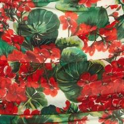 Pre Owned Dolce & Gabbana Multicolor Geranium Print Crepe Ruched Midi Dress S