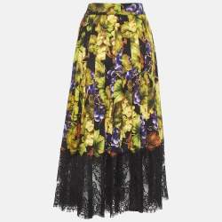 Pre Owned Dolce & Gabbana Black Grape And Floral Print Silk Blend Maxi Skirt M