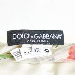 Pre Owned Dolce & Gabbana White Floral Print Silk Asymmetric Maxi Skirt M