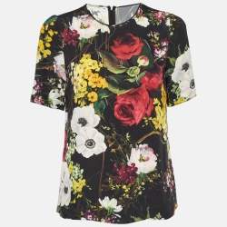 مملوكة مسبقًا Dolce & Gabbana Black Floral Print Silk Top M