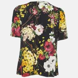 مملوكة مسبقًا Dolce & Gabbana Black Floral Print Silk Top M