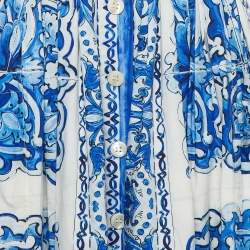 Pre Owned Dolce & Gabbana Blue Majolica Print Cotton Pleated Midi Dress S