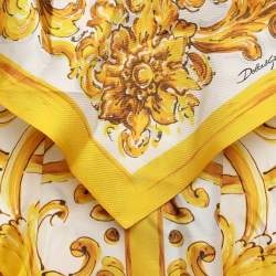 Pre Owned Dolce & Gabbana Yellow/White Majolica Print Silk Scarf Midi Dress S