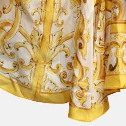 Pre Owned Dolce & Gabbana Yellow/White Majolica Print Silk Scarf Midi Dress S