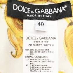 Pre Owned Dolce & Gabbana Yellow/White Majolica Print Silk Scarf Midi Dress S