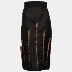 Pre Owned Dolce & Gabbana Black/Gold Silk Ruffled Midi Skirt M