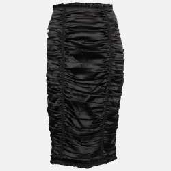Pre Owned D&G Black Silk Ruched Detail Midi Skirt L