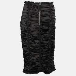 Pre Owned D&G Black Silk Ruched Detail Midi Skirt L