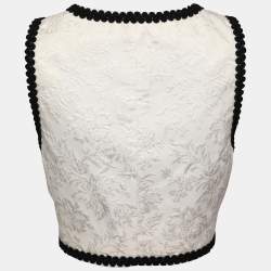 Pre Owned Dolce & Gabbana White/Black Floral Jacquard Cropped Vest S