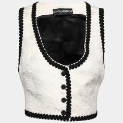 Pre Owned Dolce & Gabbana White/Black Floral Jacquard Cropped Vest S