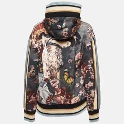 Pre Owned Dolce & Gabbana Grey Printed Cotton Knit Hoodie L