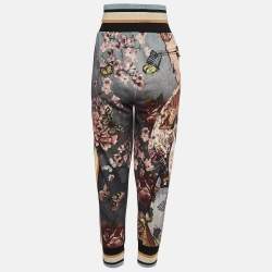 Pre Owned Dolce & Gabbana Grey Floral Print Cotton Joggers L