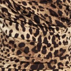 Pre Owned Dolce & Gabbana Leopard Print Stretch Silk Ruched Midi Dress M