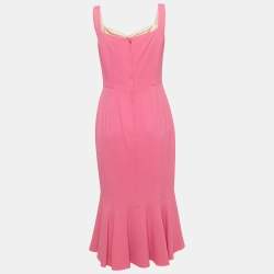 Pre Owned Dolce & Gabbana Pink Crepe Sleeveless Flared Midi Dress M