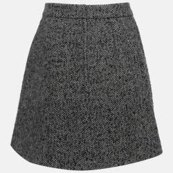 Pre Owned Dolce & Gabbana Grey Herringbone Wool Blend Mini Skirt M