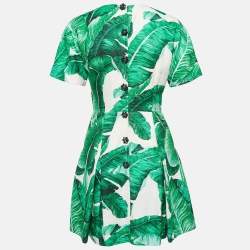 Pre Owned Dolce & Gabbana Green Banana Leaf Cotton Pineapple Embellished Short Dress M