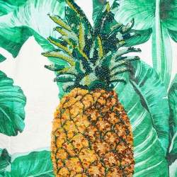 Pre Owned Dolce & Gabbana Green Banana Leaf Cotton Pineapple Embellished Short Dress M