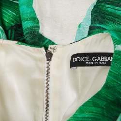 Pre Owned Dolce & Gabbana Green Banana Leaf Cotton Pineapple Embellished Short Dress M
