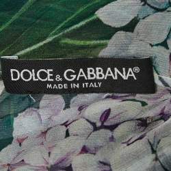 Pre Owned Dolce & Gabbana Green Hydrangea Print Silk Off-Shoulder Top M