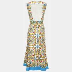 Pre Owned Dolce & Gabbana Multicolor Majolica Printed Cotton Sleeveless Midi Dress M