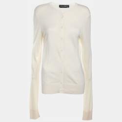 Dolce & Gabbana Cream Silk Knit Button Front Cardigan L
