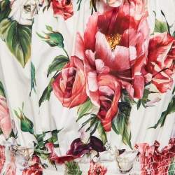 Pre Owned Dolce & Gabbana White Floral Print Cotton Ruffled Dress L