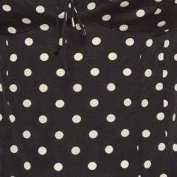 Pre Owned Dolce & Gabbana Black Polka Dots Print Silk Sweetheart Neck Top S