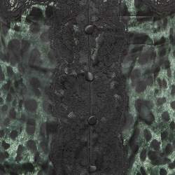 Pre Owned Dolce & Gabbana Green Leopard Print Lace Trim Stretch Satin Camisole Top S