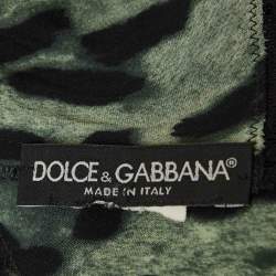 Pre Owned Dolce & Gabbana Green Leopard Print Lace Trim Stretch Satin Camisole Top S