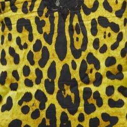 Pre Owned Dolce & Gabbana Yellow Leopard Print Stretch Satin and Lace Camisole Top M