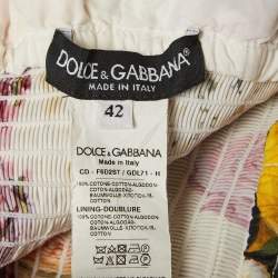 Pre Owned Dolce & Gabbana White Floral Print Poplin Smocking Effect Midi Dress M