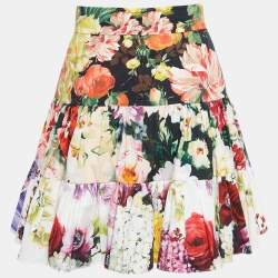 Pre Owned Dolce & Gabbana Multicolor Floral Print Poplin Tiered Short Skirt M