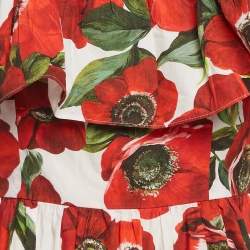Pre Owned Dolce & Gabbana Red Floral Print Poplin Tiered Short Dress S