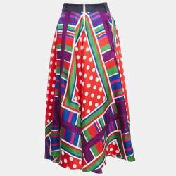 D&G Multicolor Printed Silk Asymmetric Midi Skirt S