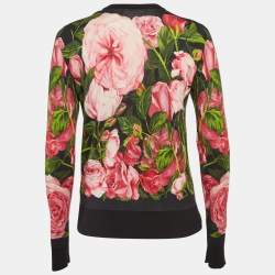 Pre Owned Dolce & Gabbana Black Floral Print Knit Button Front Cardigan S
