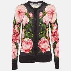 Pre Owned Dolce & Gabbana Black Floral Print Knit Button Front Cardigan S