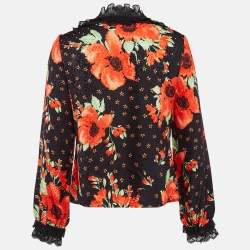 Pre Owned Dolce & Gabbana Black Floral Print Satin Ruffled Shirt M