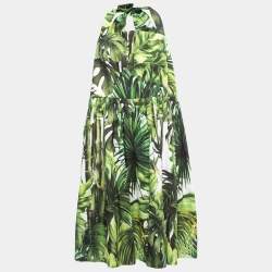 Pre Owned Dolce & Gabbana Green Leaves Print Cotton Halter Neck Short Dress M